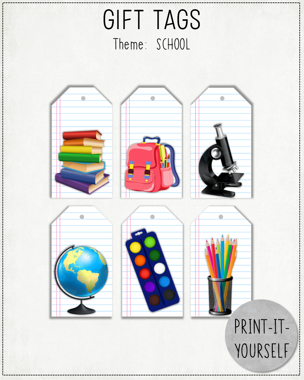 READY TO PRINT:  Gift Tags - School
