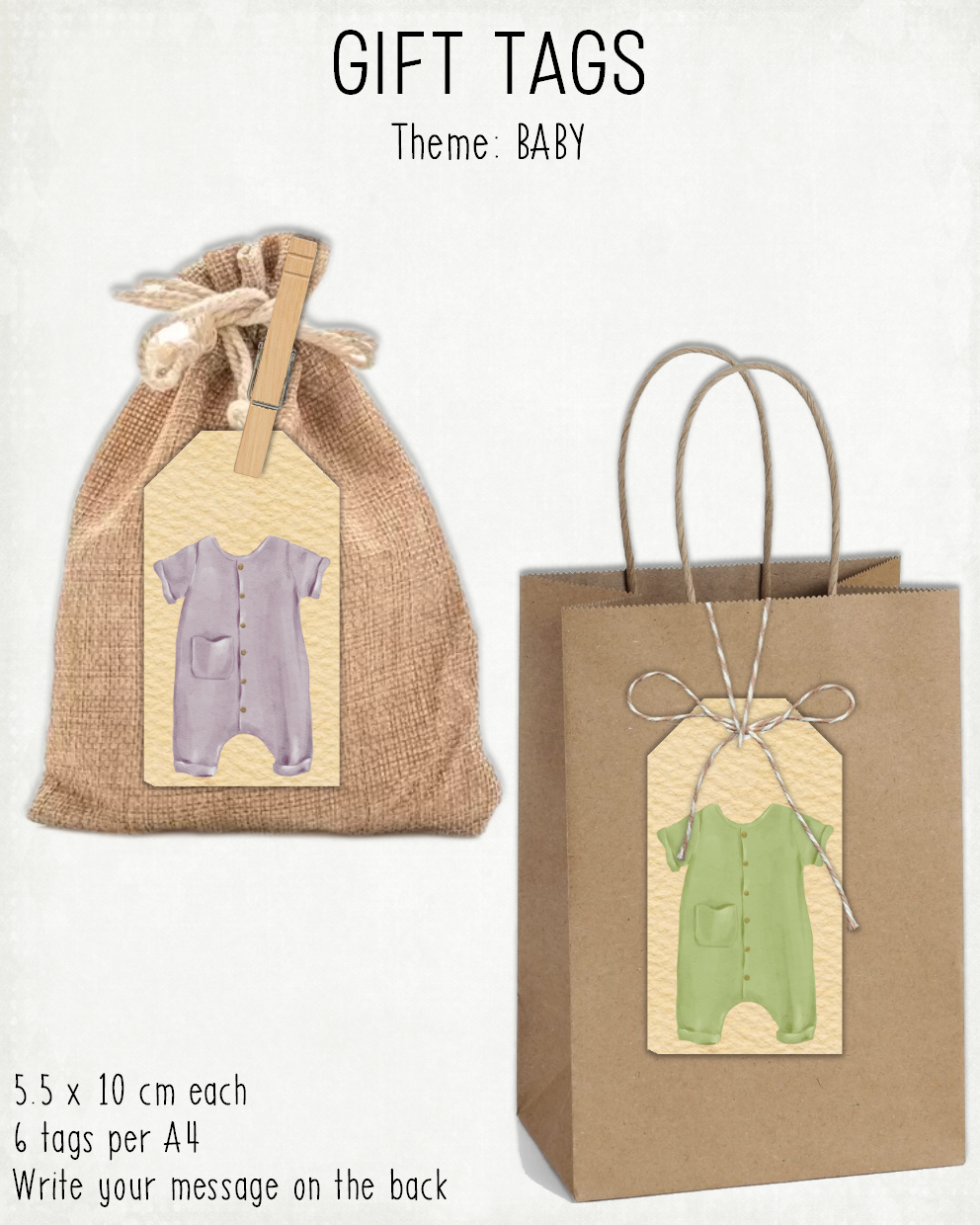 READY TO PRINT:  Gift Tags - Baby