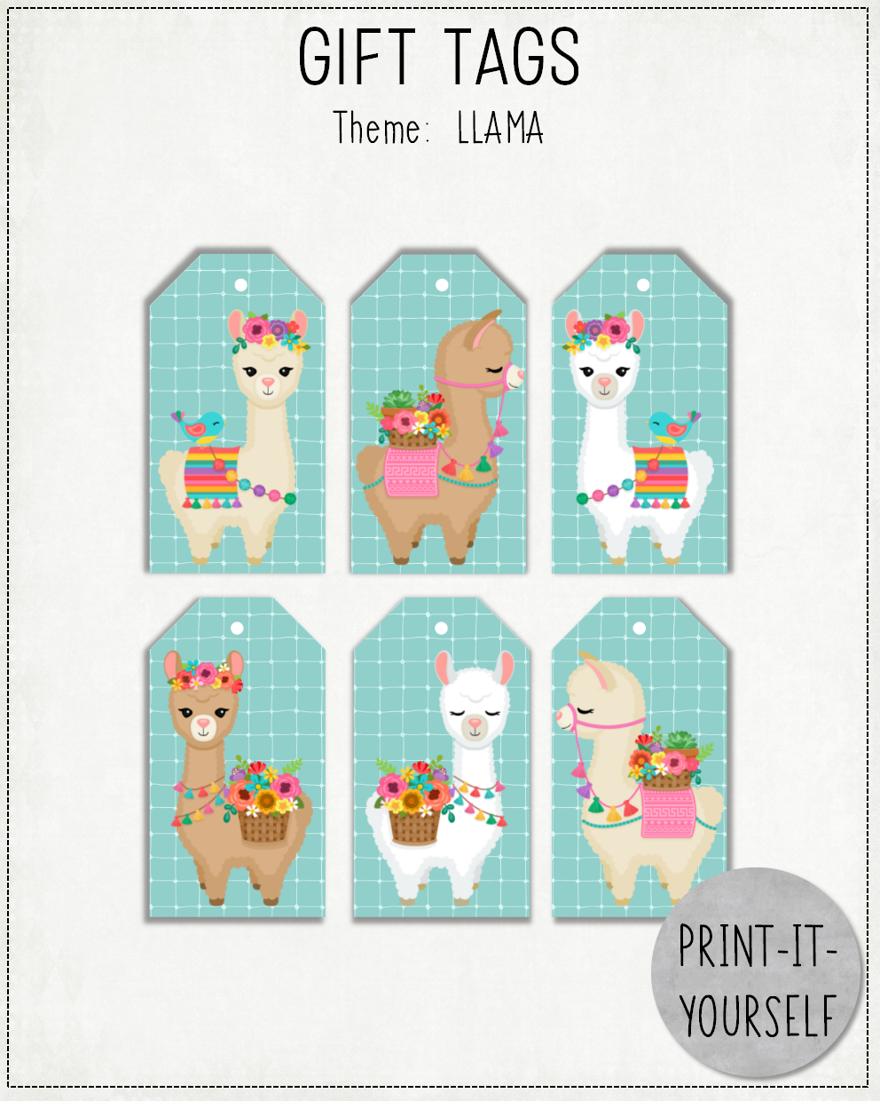 READY TO PRINT:  Gift Tags - Llama