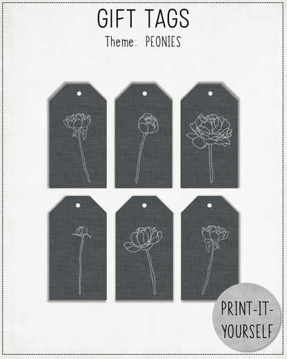 READY TO PRINT:  Gift Tags - Peonies