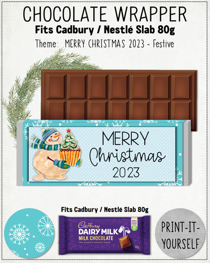 READY TO PRINT - Merry Christmas 2023 Chocolate Wrapper - Festive