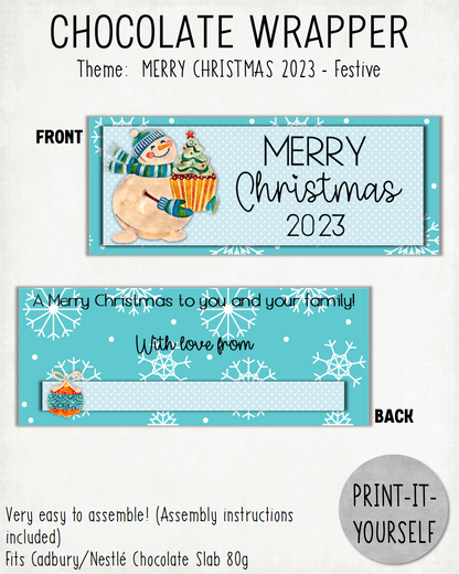 READY TO PRINT - Merry Christmas 2023 Chocolate Wrapper - Festive