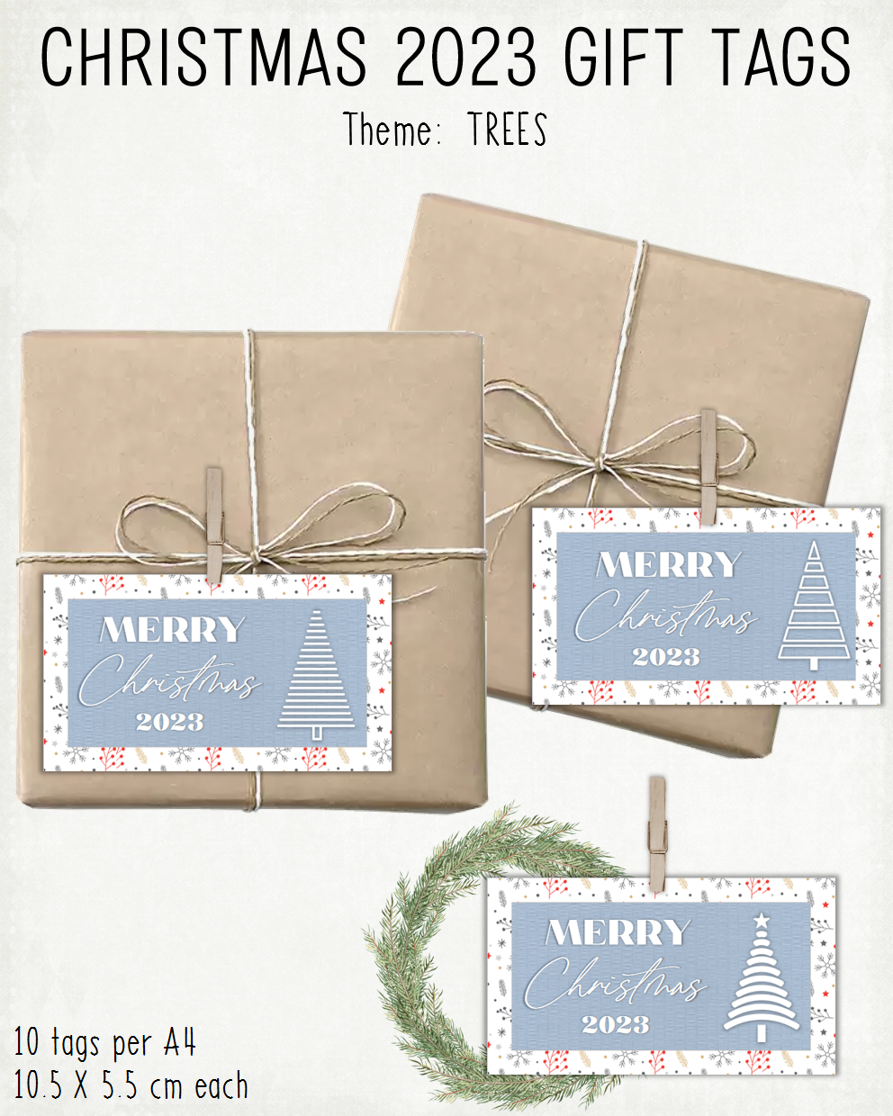 READY TO PRINT:  Christmas 2023 Gift Tags (set of 10) - Trees