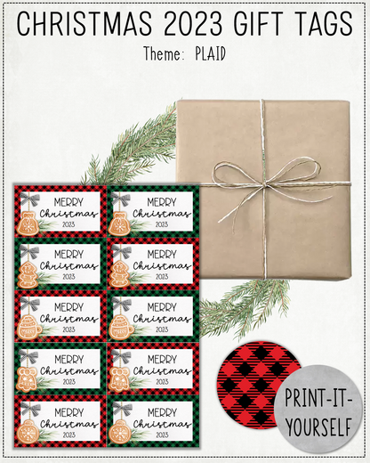 READY TO PRINT:  Christmas 2023 Gift Tags (set of 10) - Plaid