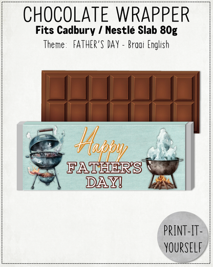READY TO PRINT:  Father's Day Chocolate Wrapper - Braai (English)