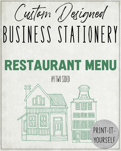 CUSTOM DESIGNED: Business Stationery - Restaurant Menu (A4)