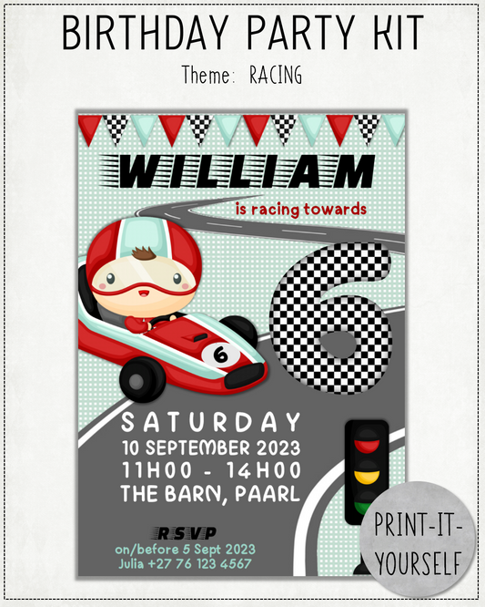 PRINT-IT-YOURSELF KIT:  Birthday Party - Racing