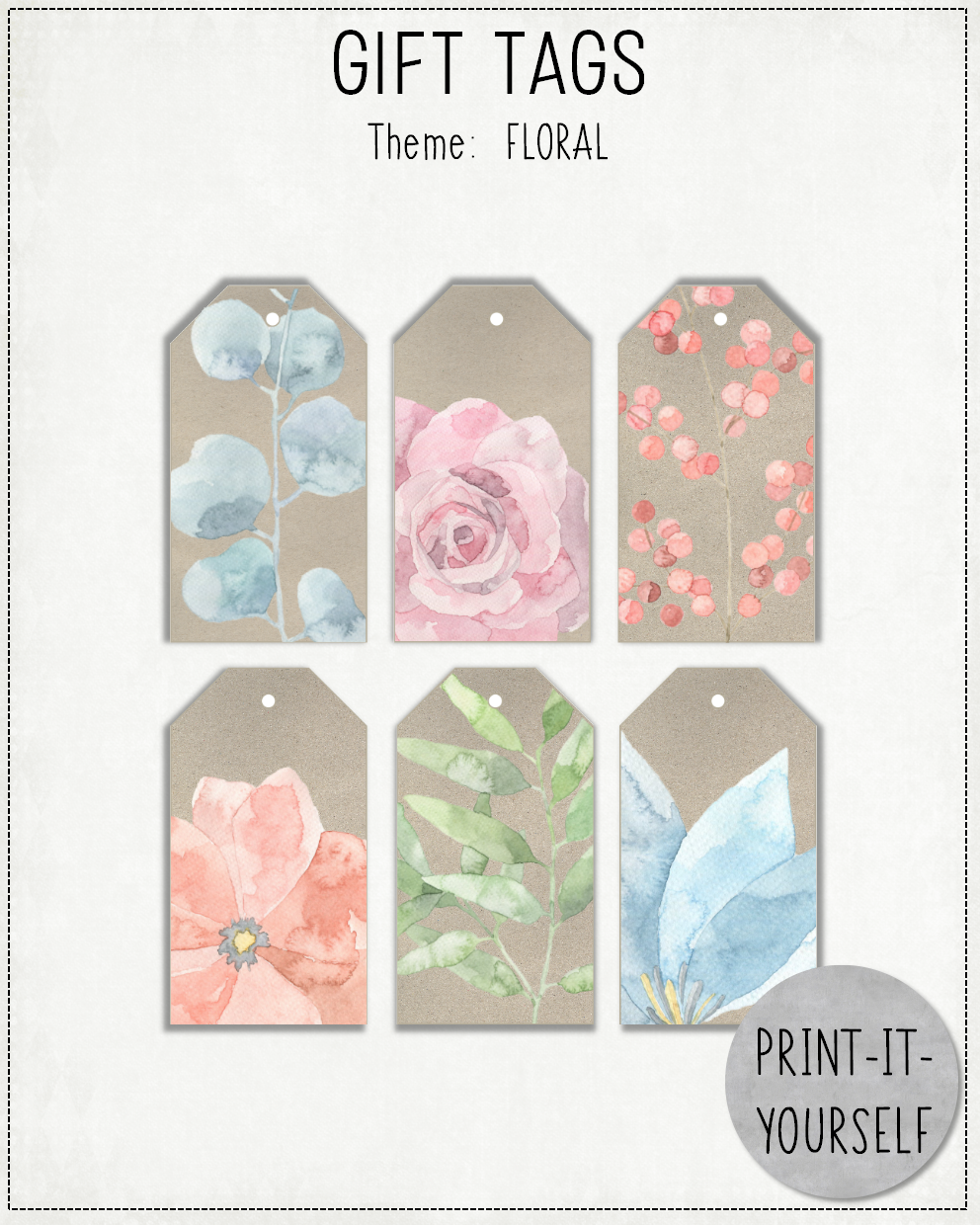 READY TO PRINT:  Gift Tags - Floral