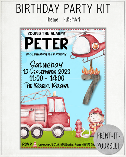 PRINT-IT-YOURSELF KIT:  Birthday Party - Fireman