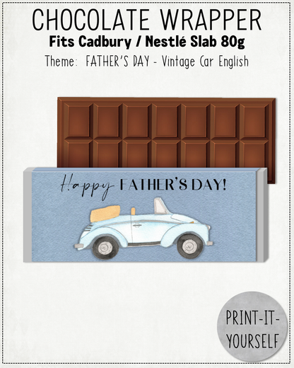 READY TO PRINT:  Father's Day Chocolate Wrapper - Vintage Car (English)