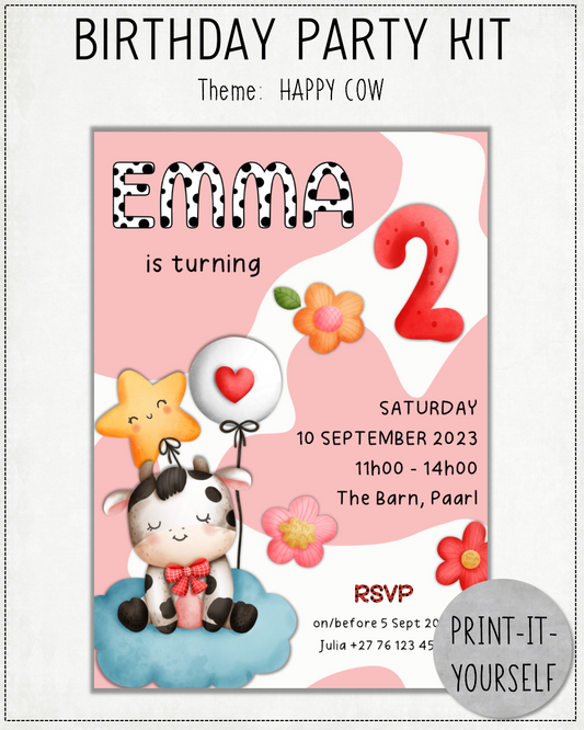 PRINT-IT-YOURSELF KIT:  Birthday Party - Happy Cow
