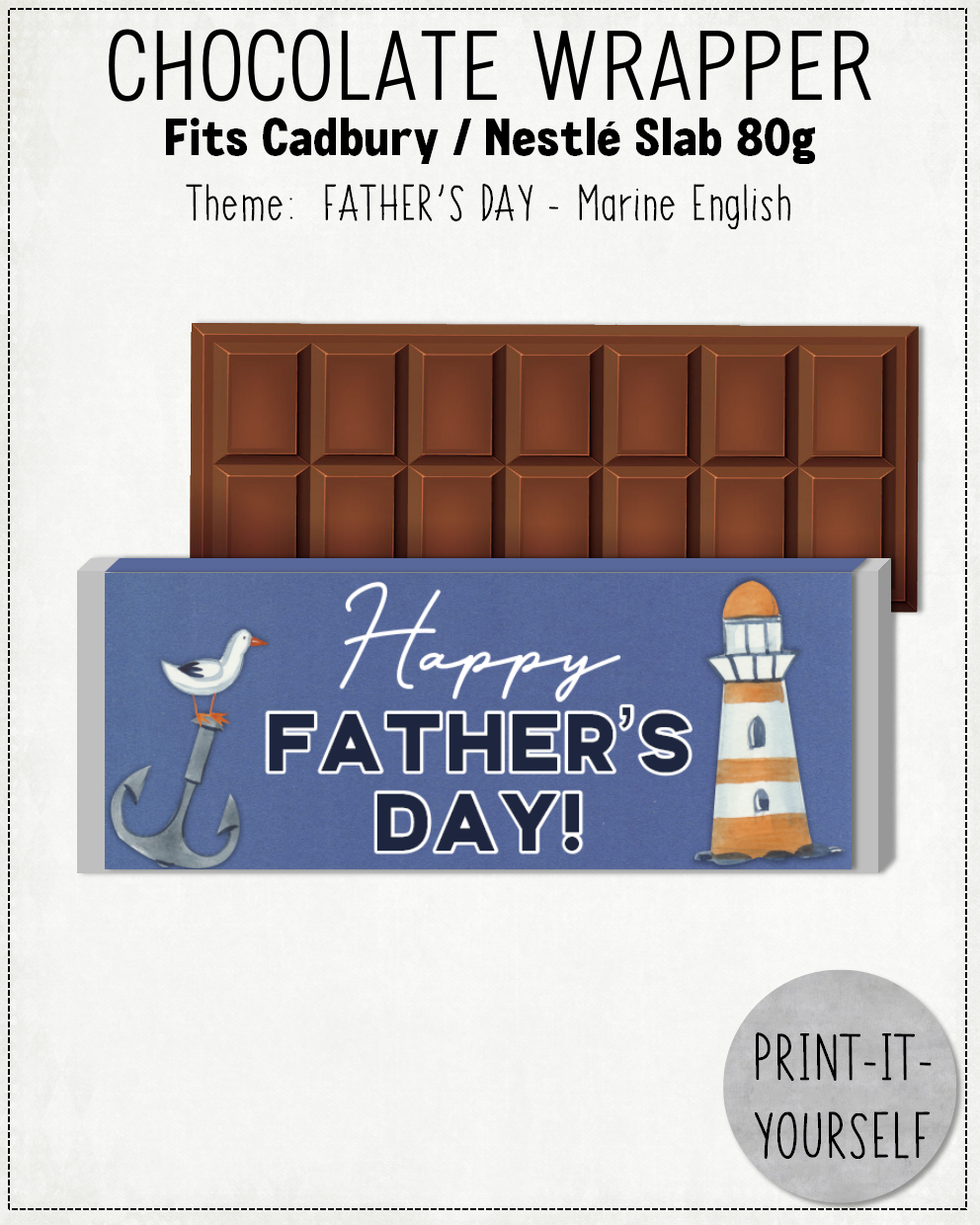 READY TO PRINT:  Father's Day Chocolate Wrapper - Marine (English)