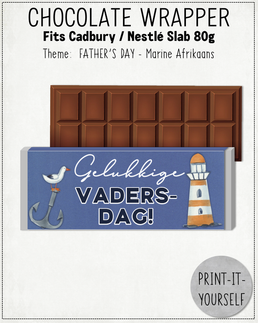READY TO PRINT:  Father's Day Chocolate Wrapper - Marine (Afrikaans)