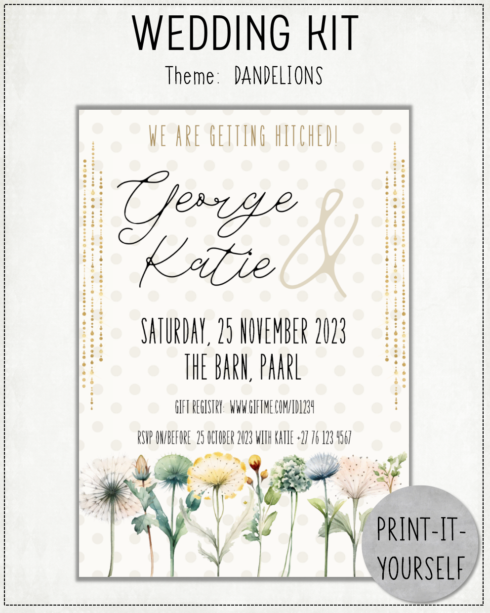 PRINT-IT-YOURSELF KIT:  Wedding - Dandelions