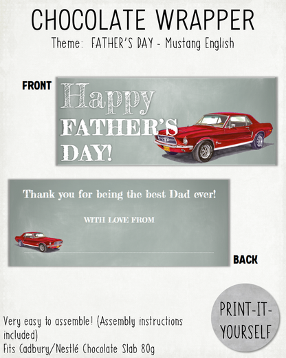 READY TO PRINT:  Father's Day Chocolate Wrapper - Mustang (English)