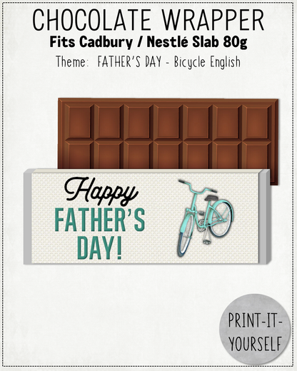 READY TO PRINT:  Father's Day Chocolate Wrapper - Bicycle (English)