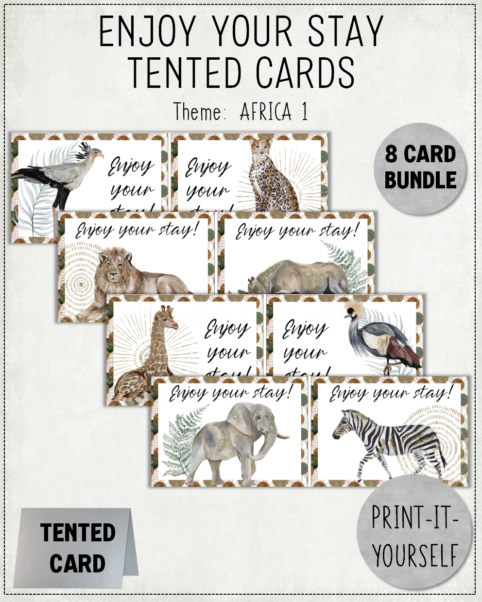 READY TO PRINT:  Enjoy Your Stay Cards - Africa 1