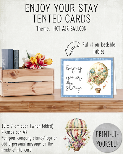 READY TO PRINT:  Enjoy Your Stay Cards - Hot Air Balloon