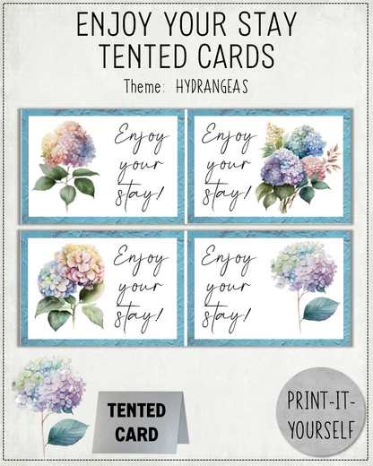 READY TO PRINT:  Enjoy Your Stay Cards - Hydrangeas