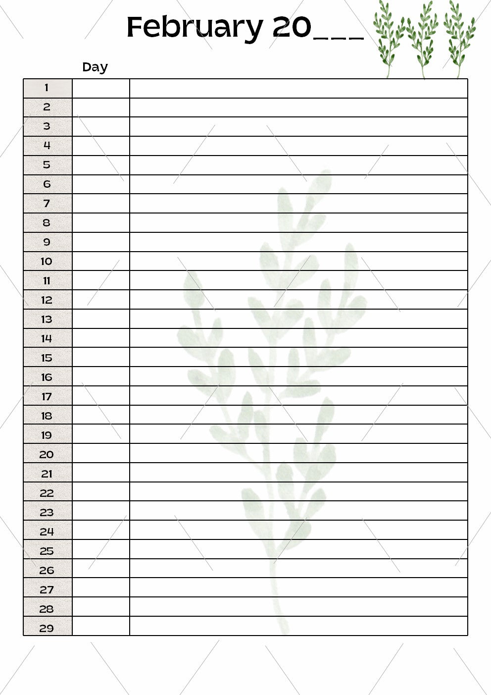 READY TO PRINT:  12 Month Calendar - Leafy