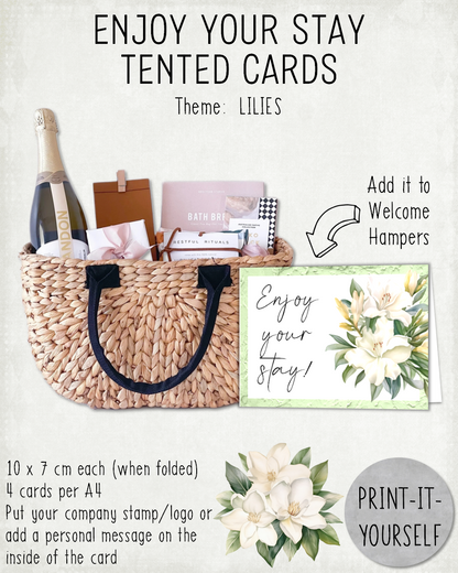 READY TO PRINT:  Enjoy Your Stay Cards - Lilies