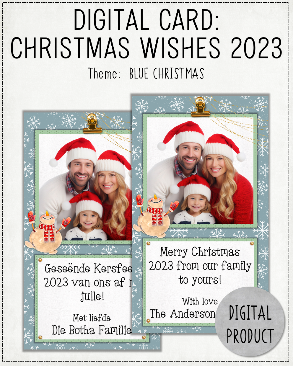 DIGITAL CARD:  Christmas Wishes 2023 - Blue Christmas (Afrikaans / English)