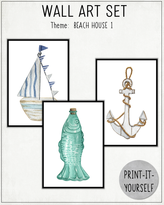 READY TO PRINT:  Wall Art Set Nautical - Beach House 1