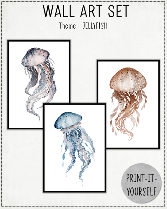 READY TO PRINT:  Wall Art Set Nautical - Jellyfish