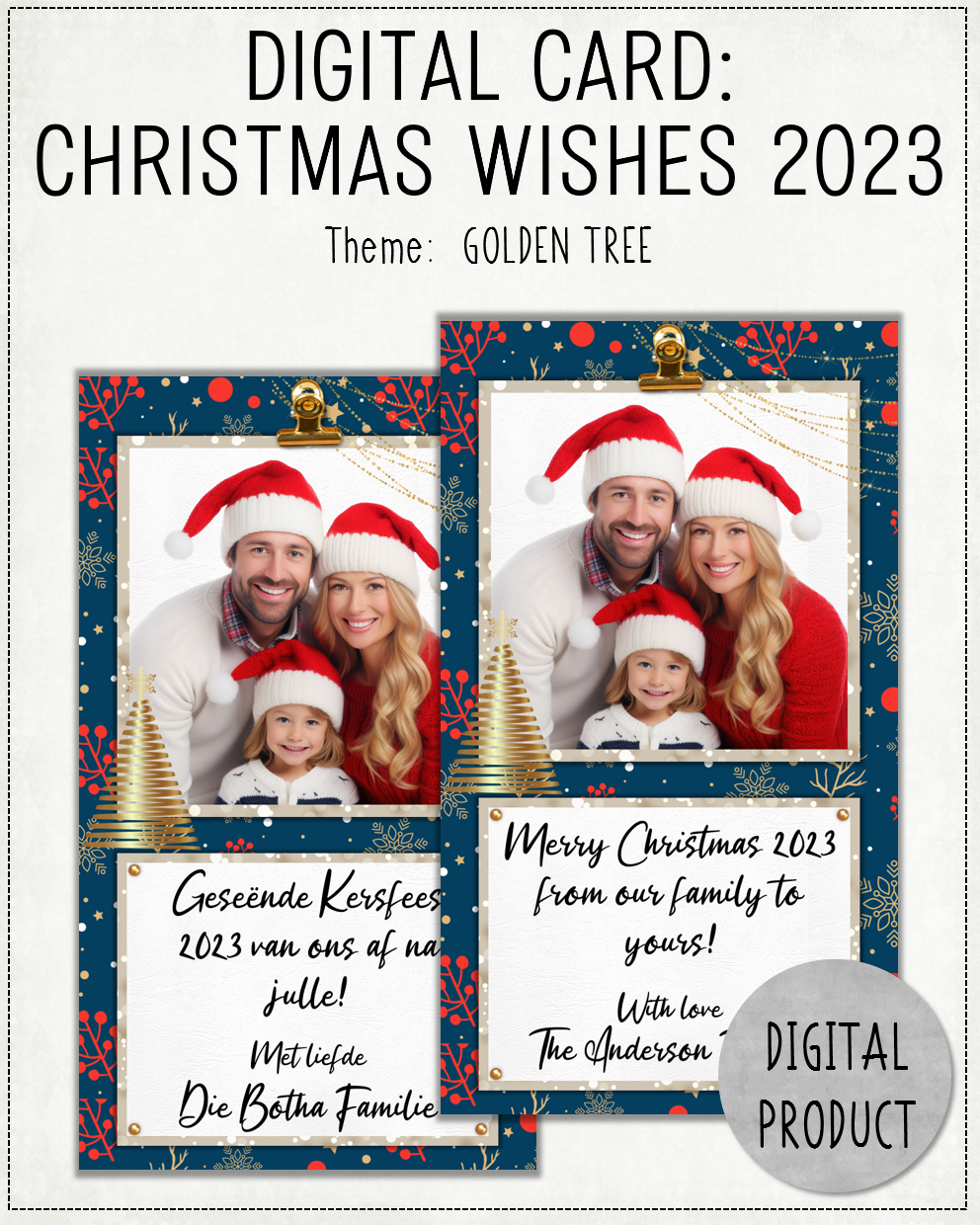 DIGITAL CARD:  Christmas Wishes 2023 - Golden Tree (Afrikaans / English)