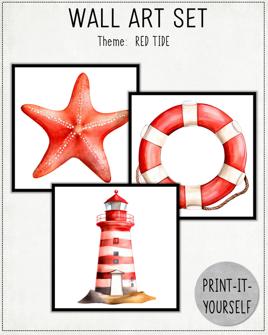 READY TO PRINT:  Wall Art Set Nautical - Red Tide