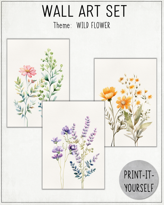 READY TO PRINT:  Wall Art Set Florals - Wild Flower