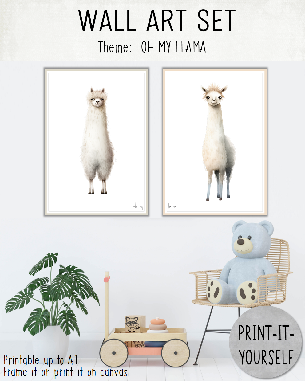 READY TO PRINT:  Wall Art Set - Oh My Llama