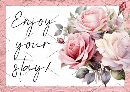 READY TO PRINT:  Enjoy Your Stay Cards - Roses