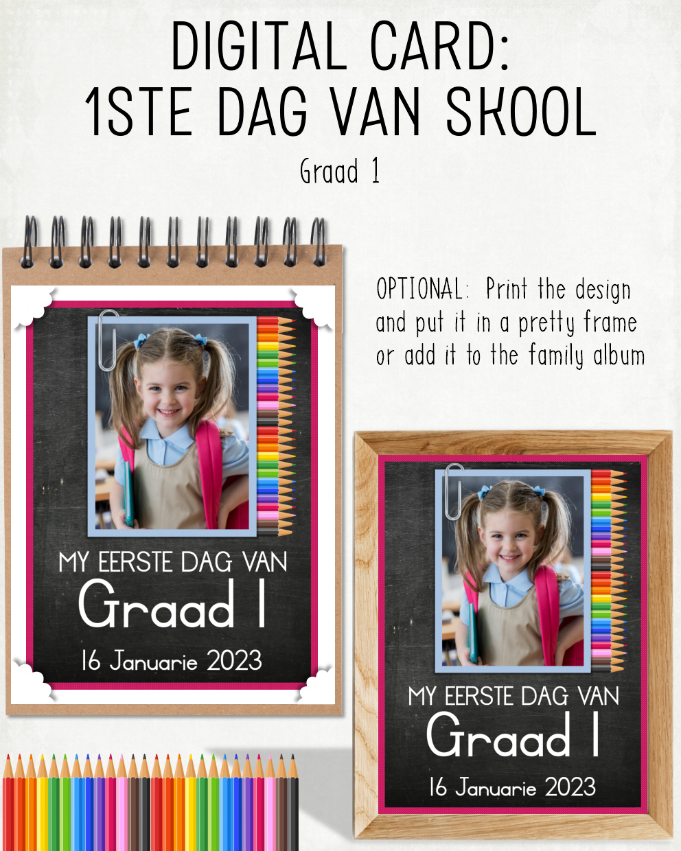 DIGITAL CARD:  1ste Dag van Skool - Graad 1 (Afrikaans)