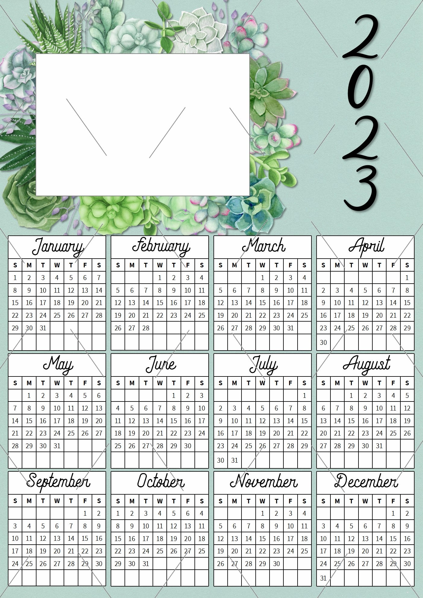 READY TO PRINT:  2023 Calendar - Succulents