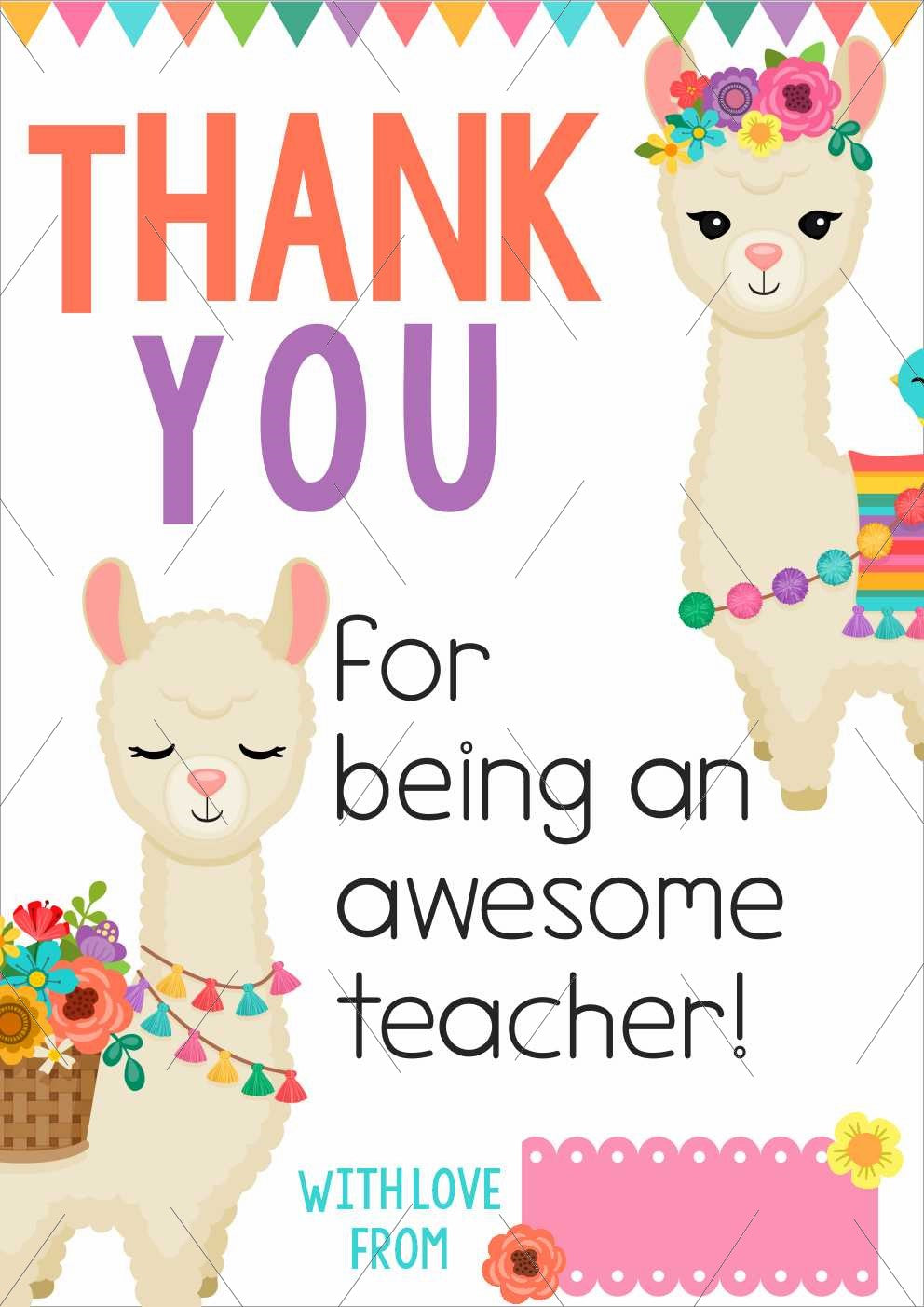 READY TO PRINT:  Teacher Appreciation Cards - Llama