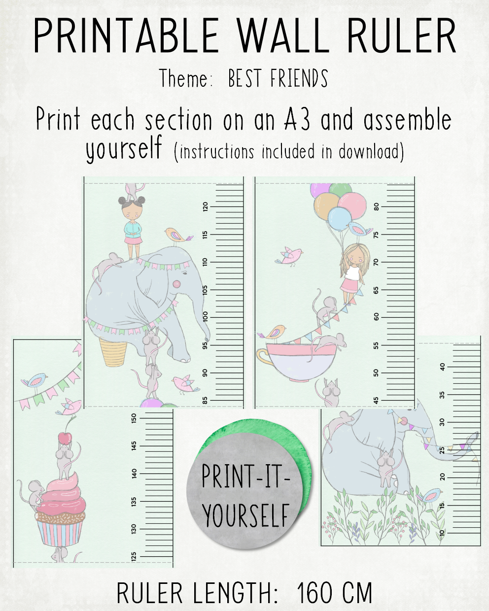 READY TO PRINT:  Wall Ruler 160 cm - Best Friends