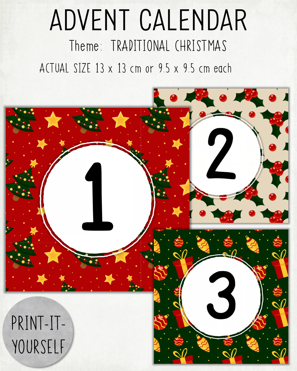 READY TO PRINT:  Advent Calendar - Traditional Christmas