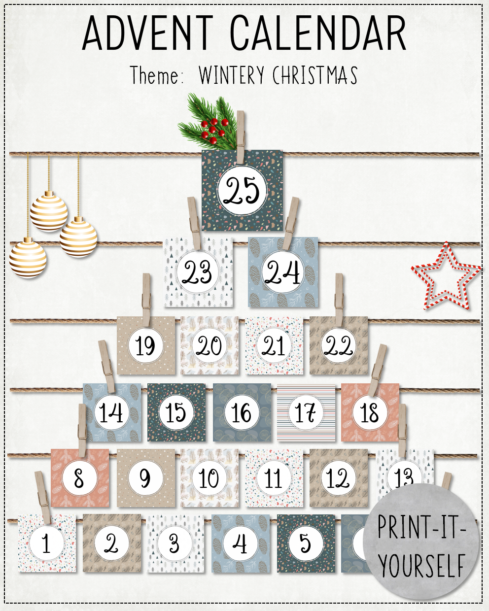 READY TO PRINT:  Advent Calendar - Wintery Christmas