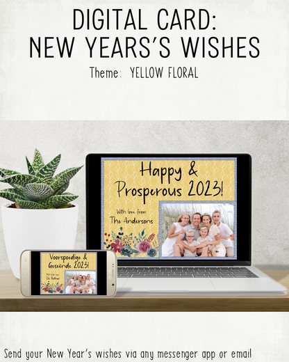 DIGITAL CARD: New Year's Wishes - Yellow Floral (Afrikaans & English)