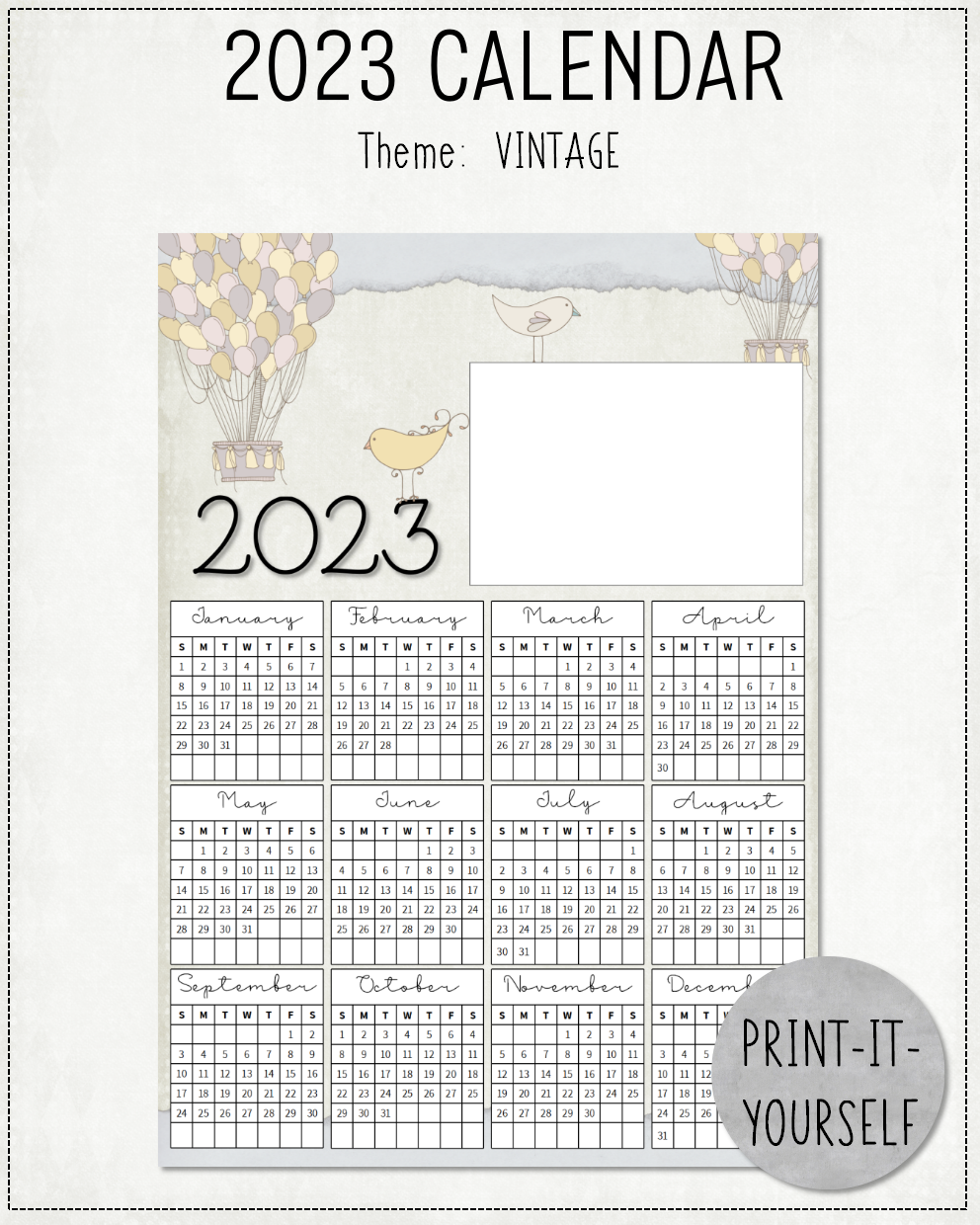 READY TO PRINT:  2023 Calendar - Vintage