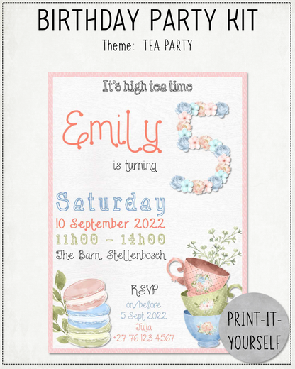 PRINT-IT-YOURSELF KIT:  Birthday Party - Tea Party