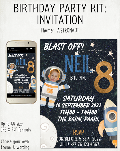 PRINT-IT-YOURSELF KIT:  Birthday Party - Astronaut