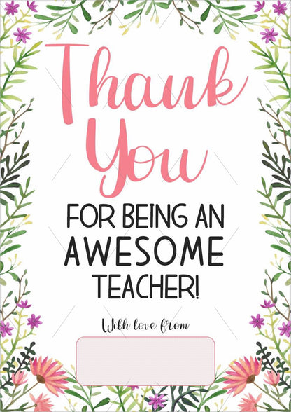 READY TO PRINT:  Teacher Appreciation Card - Pink Floral