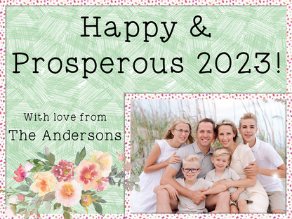 DIGITAL CARD:  New Year's Wishes - Green Floral (Afrikaans & English)
