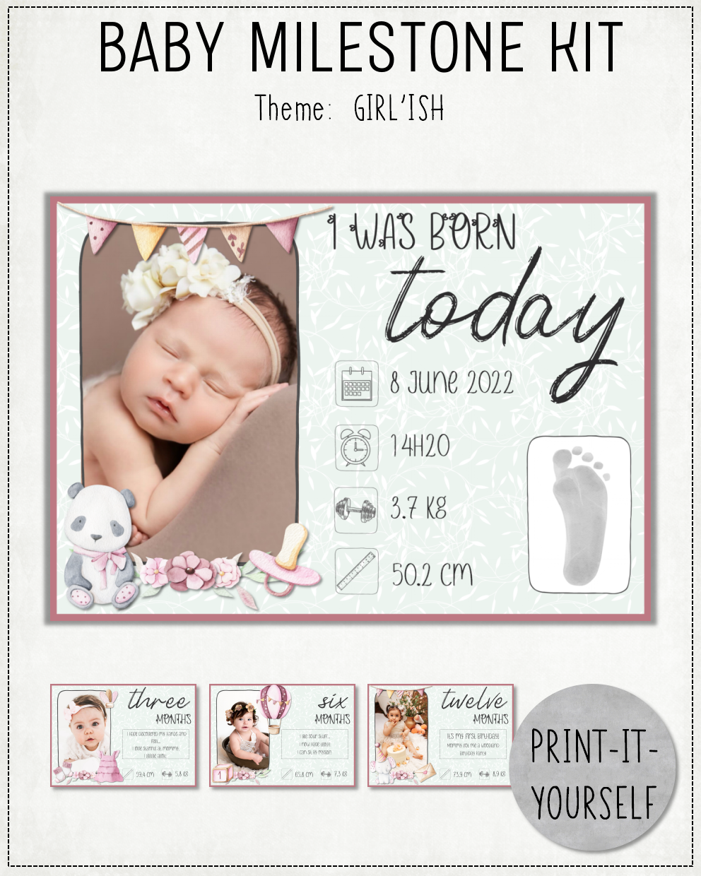 PRINT-IT-YOURSELF KIT:  Baby Milestones - Custom Design (choose your own theme)