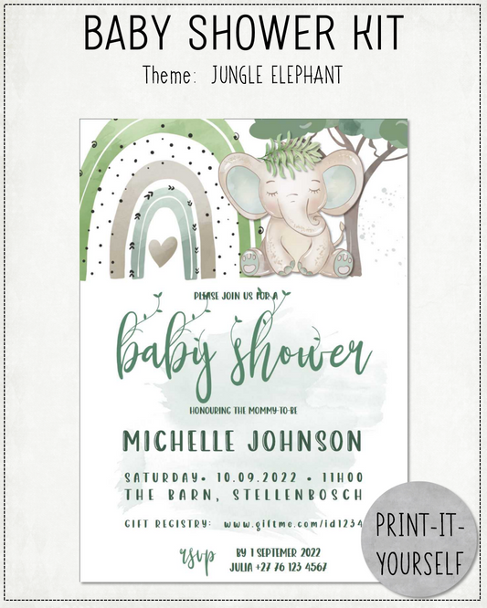 PRINT-IT-YOURSELF KIT:  Baby Shower - Jungle Elephant