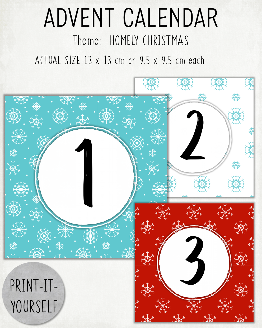 READY TO PRINT:  Advent Calendar - Homely Christmas