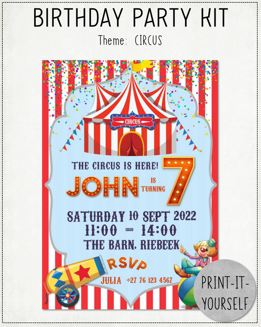 PRINT-IT-YOURSELF KIT:  Birthday Party - Circus