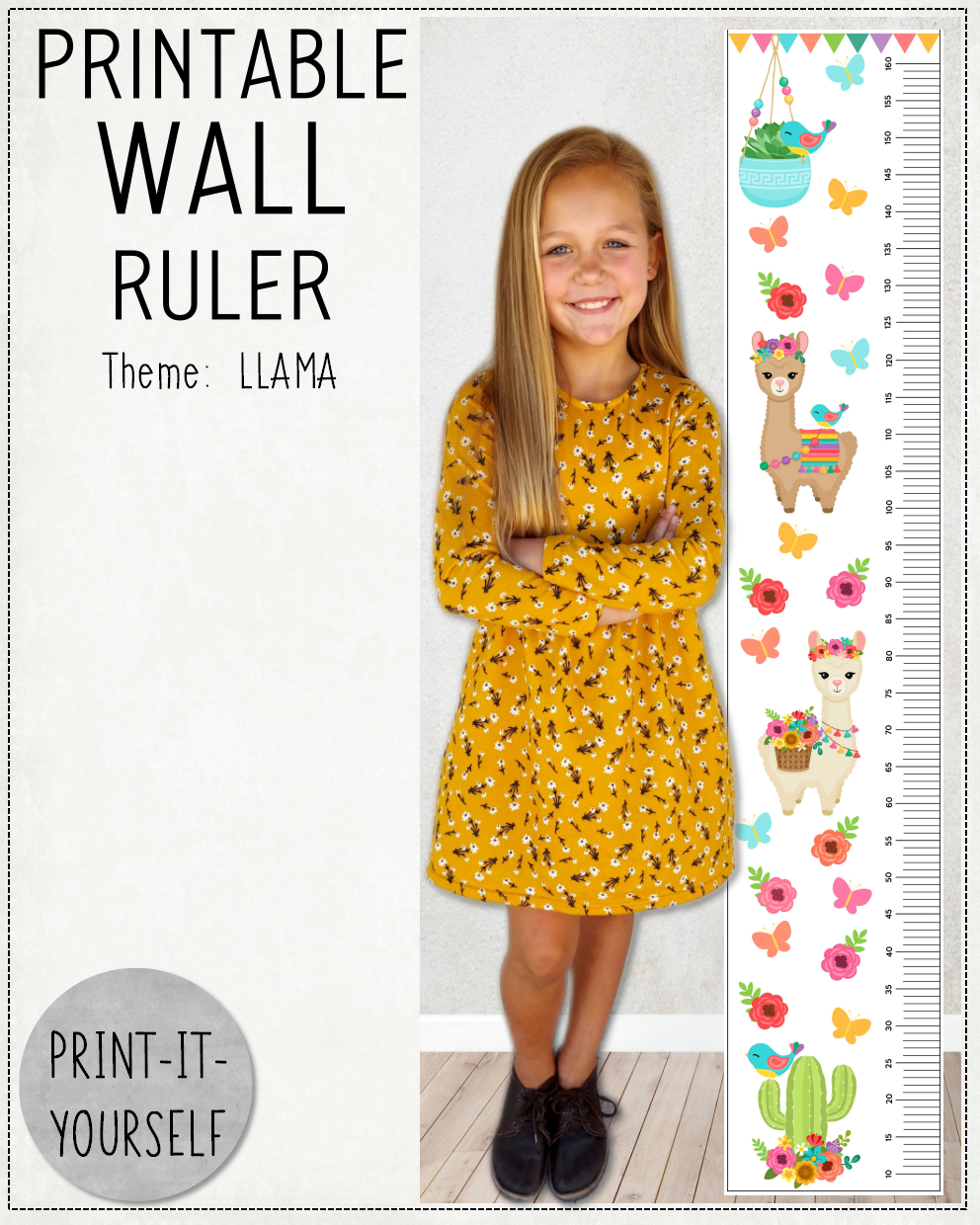 READY TO PRINT:  Wall Ruler 160 cm - Llama
